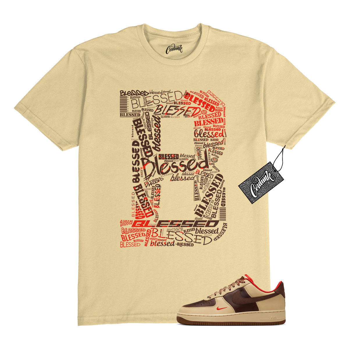 Air Force 1 Light British Tan Sesame Picante Red T Shirt to Match B BLS gallery