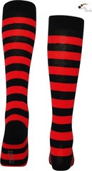 Knee High Socks Two Colors Stripe Red & Black UK 4-11 EURO 40-45