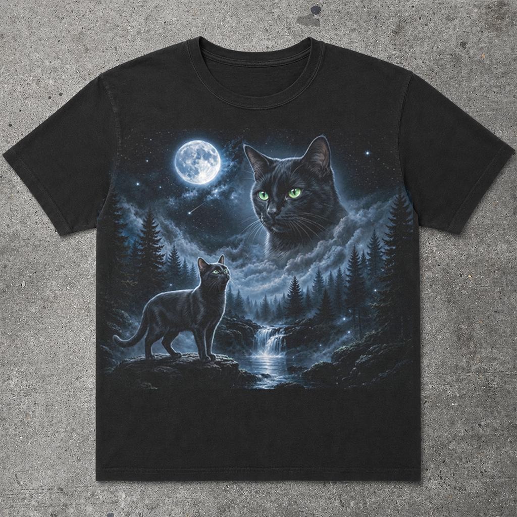 Black Cat Moon Shirt Funny Halloween Cat Graphic Tee Unisex gallery