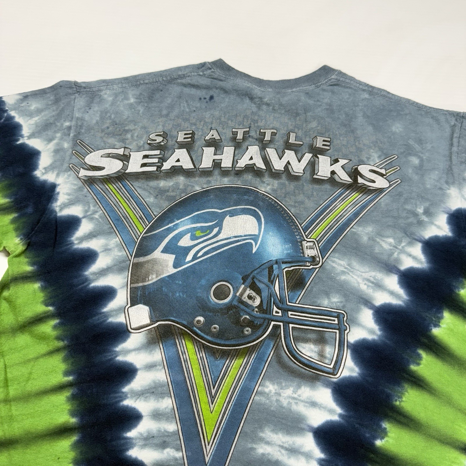 Majestic NFL Seattle Seahawks Mens T-Shirt M Blue Green Tie Dye Football Graphic gallery