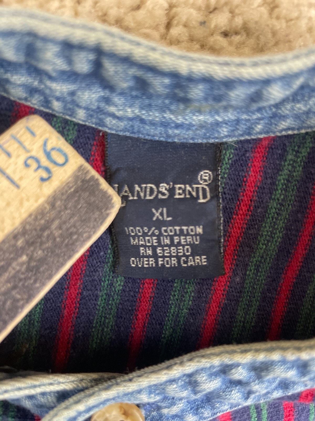 Vintage Lands' End Henley T-Shirt Mens XL Cotton Stripes Ribbed Long Sleeve Blue gallery