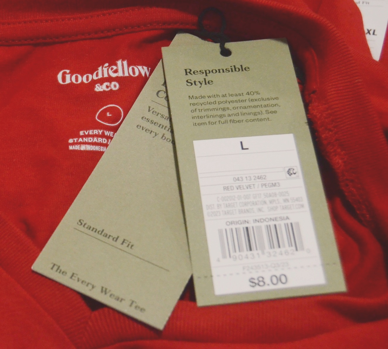 NWT Goodfellow & Co Mens Size L Red V-Neck T-Shirt Short Sleeves Standard Fit gallery