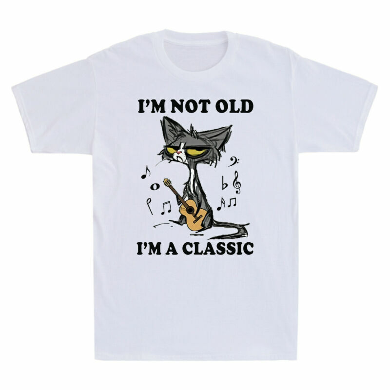 Black Cat Playing Guitar I’m Not Old I’m A Classic Funny Men’s Cotton T-Shirt