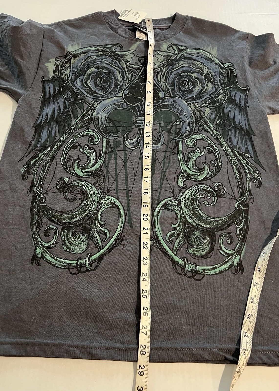 VTG Y2K Hybrid Tees T Shirt Gothic Tribal Graphic Roses fleur-de-lis Men’s Sz M gallery
