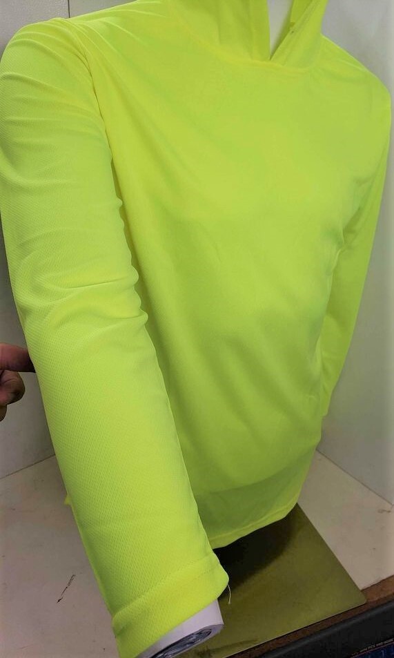 Neon Yellow Long Sleeve Safety Shirt With Hoodie, Polyester Birdeye mesh fabric gallery