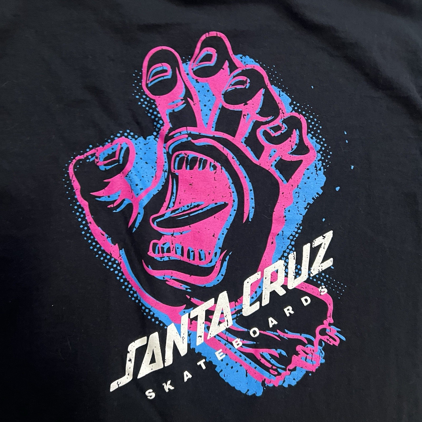 VTG Santa Cruz Skateboards Shirt Men’s Large Black Screaming Hand Neon Logo Y2K gallery