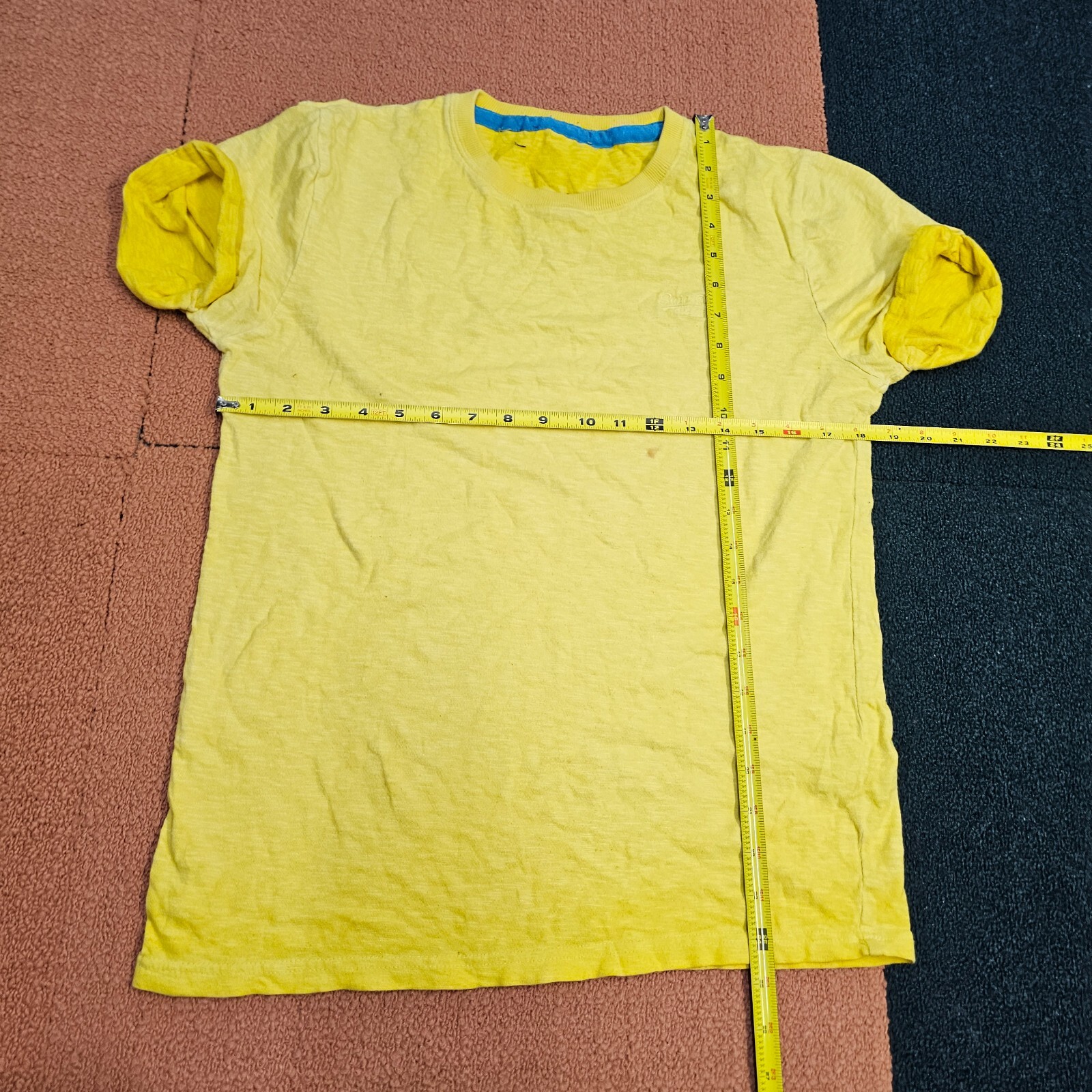 Stains* Superdry Shirt Medium Neon Yellow The Orange Label T-Shirt Mens Roll U9 gallery