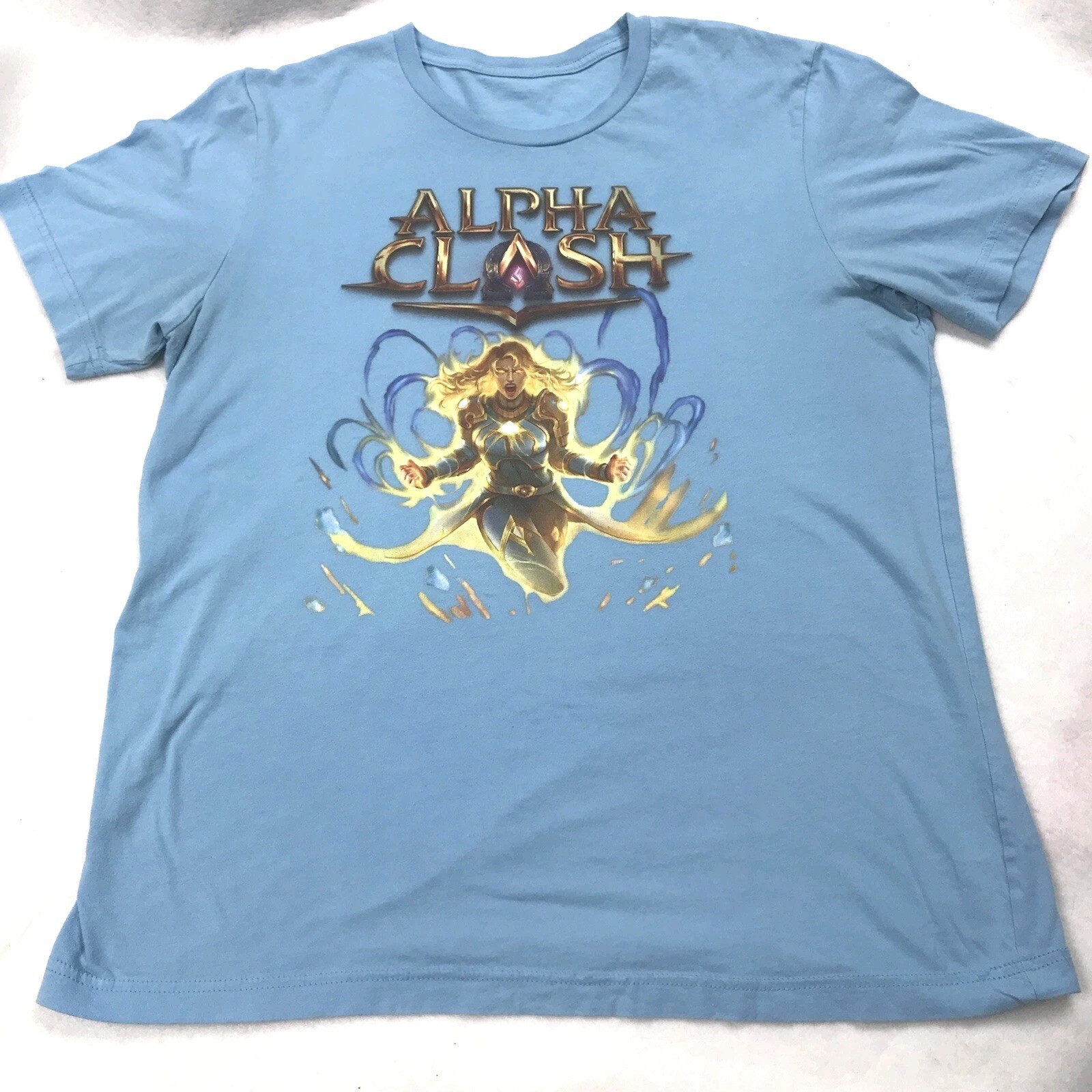 Rare Alpha Clash Tcg Light Blue Promo T Shirt Size XL gallery