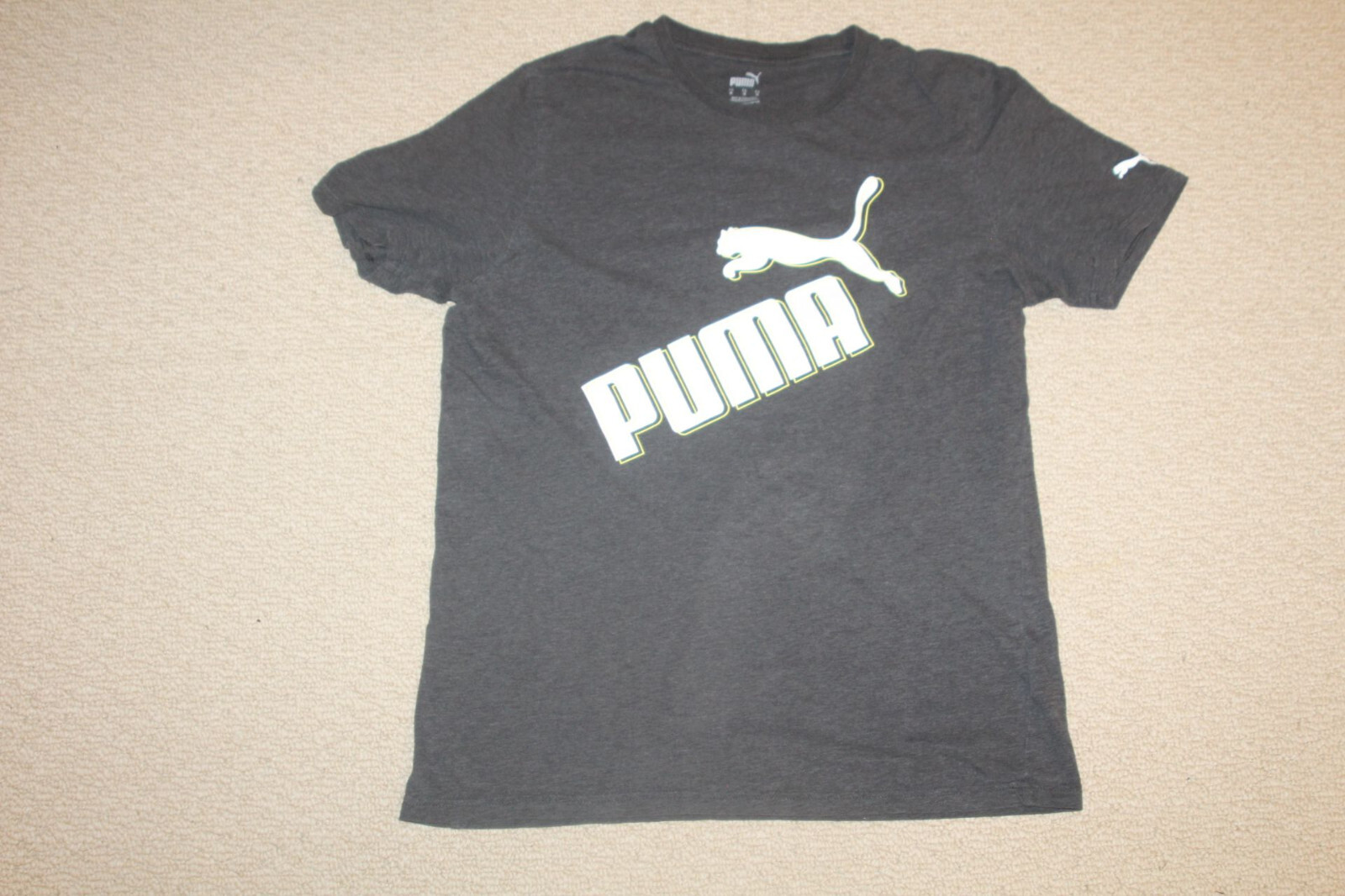 Puma Athletics Men's White Embossed Logo w/ Yellow Outline Dark Gray T-Shirt gallery