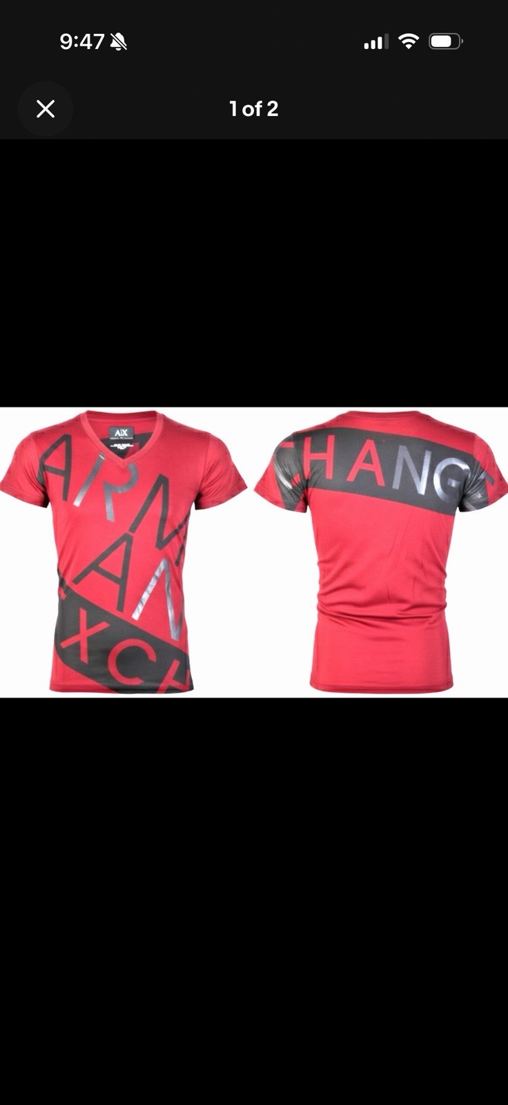 ARMANI EXCHANGE Red Black BIAS Short Sleeve Slim Fit Designer V-NECK T-shirt NWT gallery