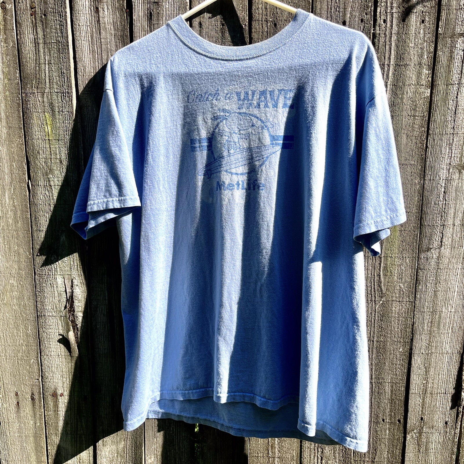 Snoopy Surfing T-Shirt VTG Met Life Insurance Advertising Peanuts XL Light Blue gallery