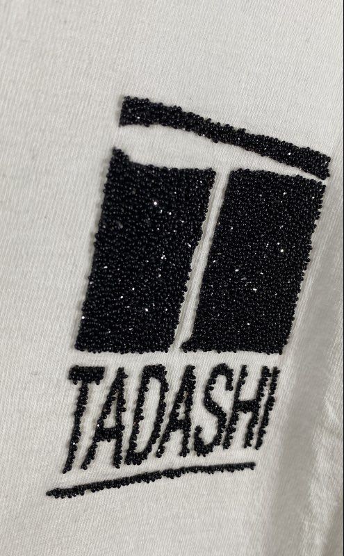 Tadashi Women's White Beaded Logo Graphic Crewneck T-Shirt gallery