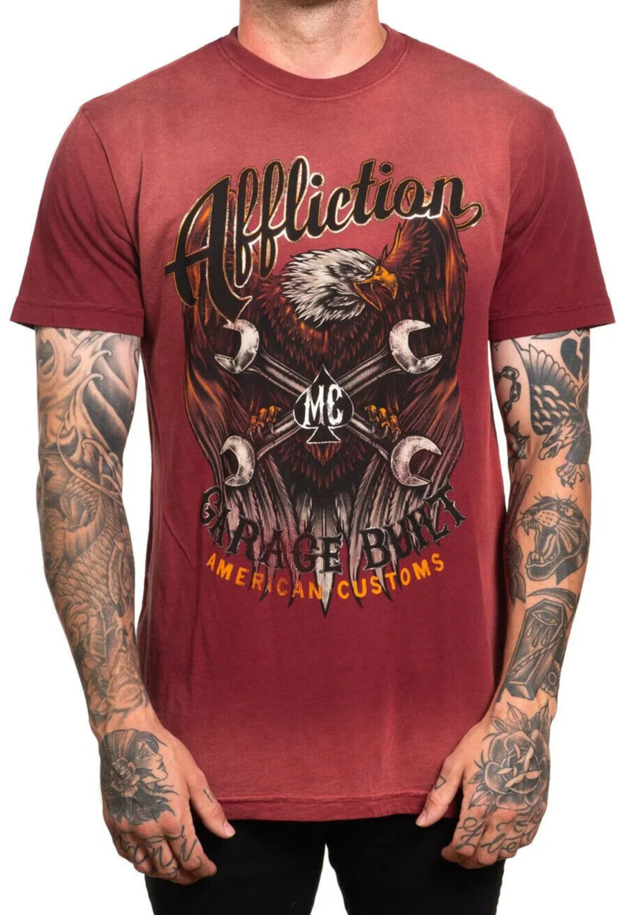 Affliction AC Motors Men’s Premium “AC BORN FREE” S/Sleeve T-Shirt; Size: Medium