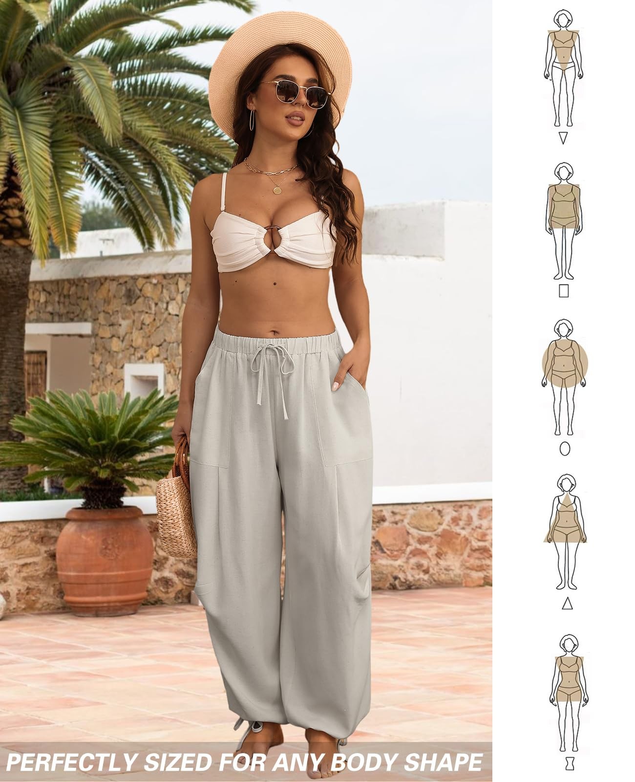 Plus Size Linen Pants for Women, Womens Drawstring Cotton Linen Pants Casual ... gallery