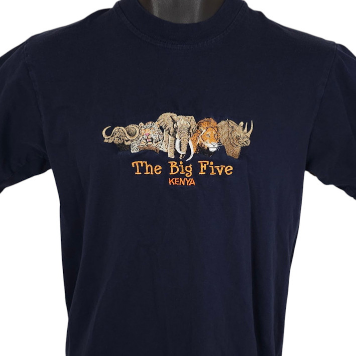 Vintage Kenya T Shirt Mens Size Medium Blue 90s Elephant Lion Rhino Leopard Oxen gallery