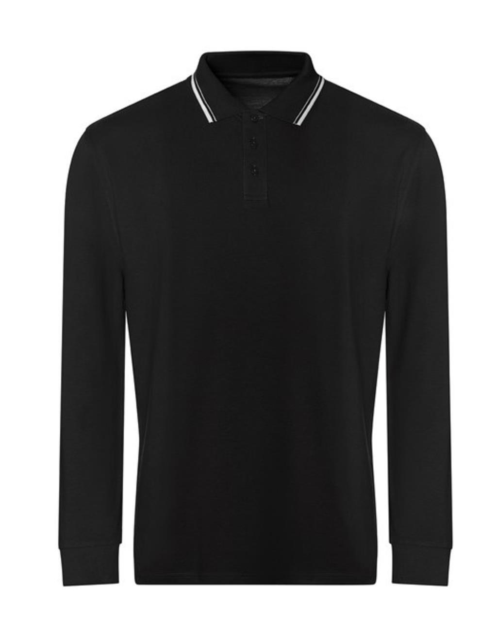 Mens Long Sleeve Polo Shirt Plain Tipped Collar Casual Cotton Tops AWDis