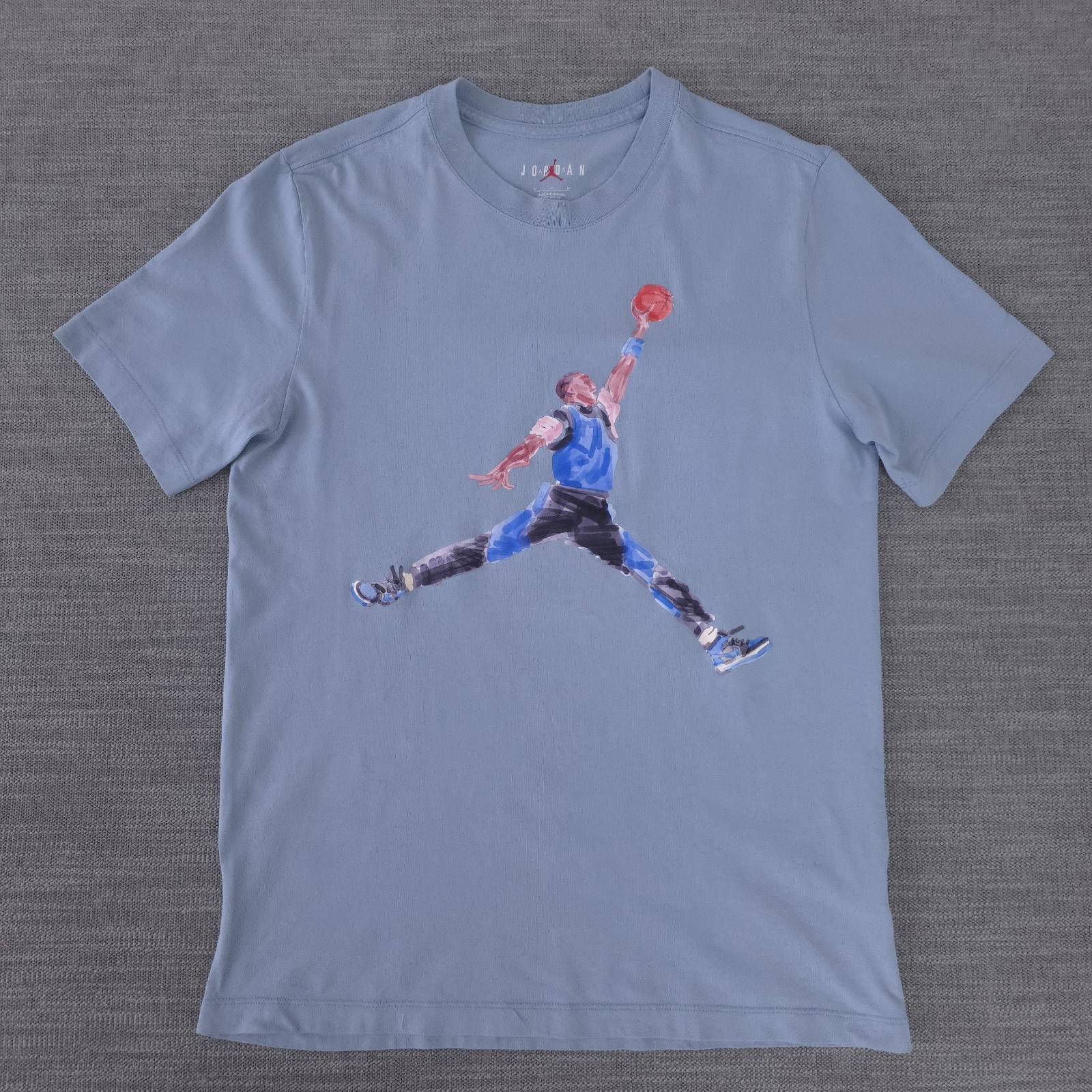 Jordan Watercolor Graphic Jumpman UNC Blue Mens Medium Short Sleeve Shirt EUC