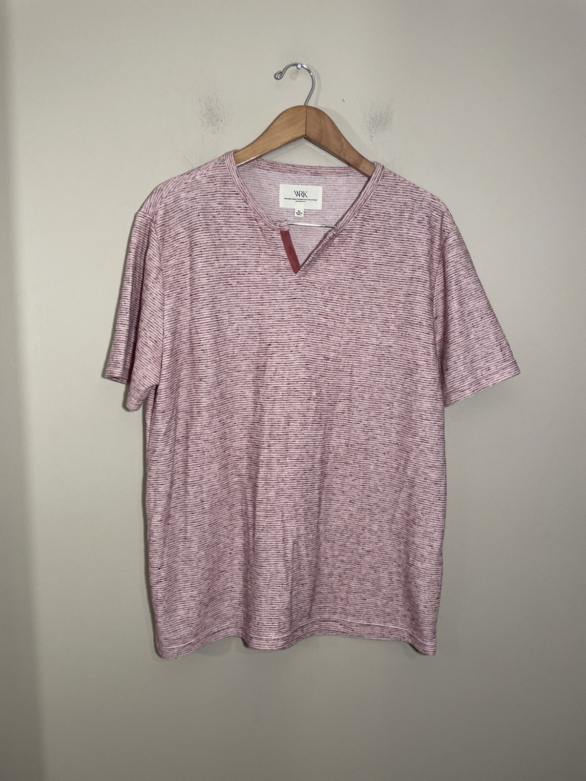 WRK Short Sleeve Tee Shirt Men’s XL Ribbed Textured Linen Blend Mauve gallery