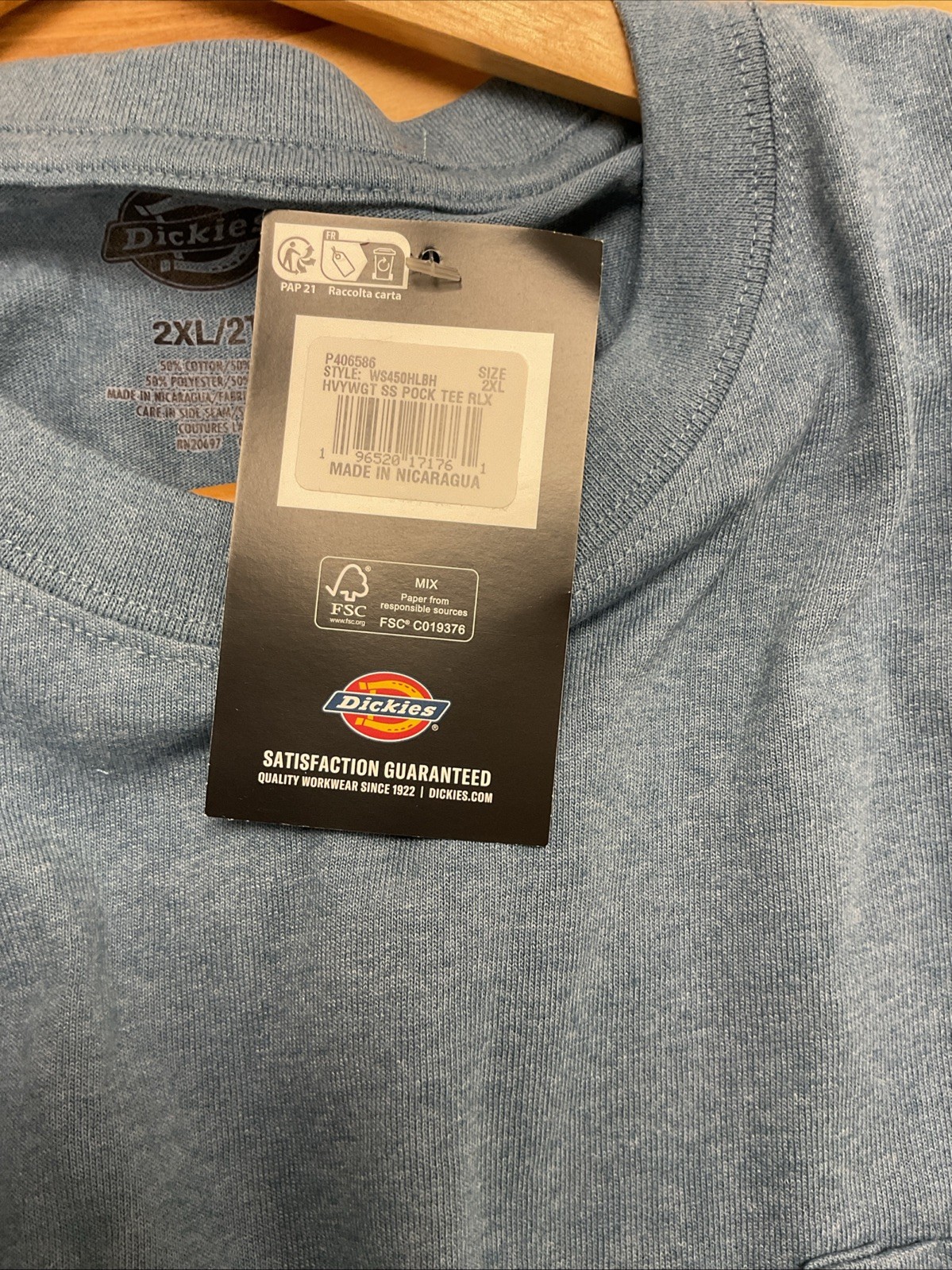Dickies Men’s Heavyweight Short Sleeve Pocket Tee Blue Heather WS450HLBH, 2XL gallery