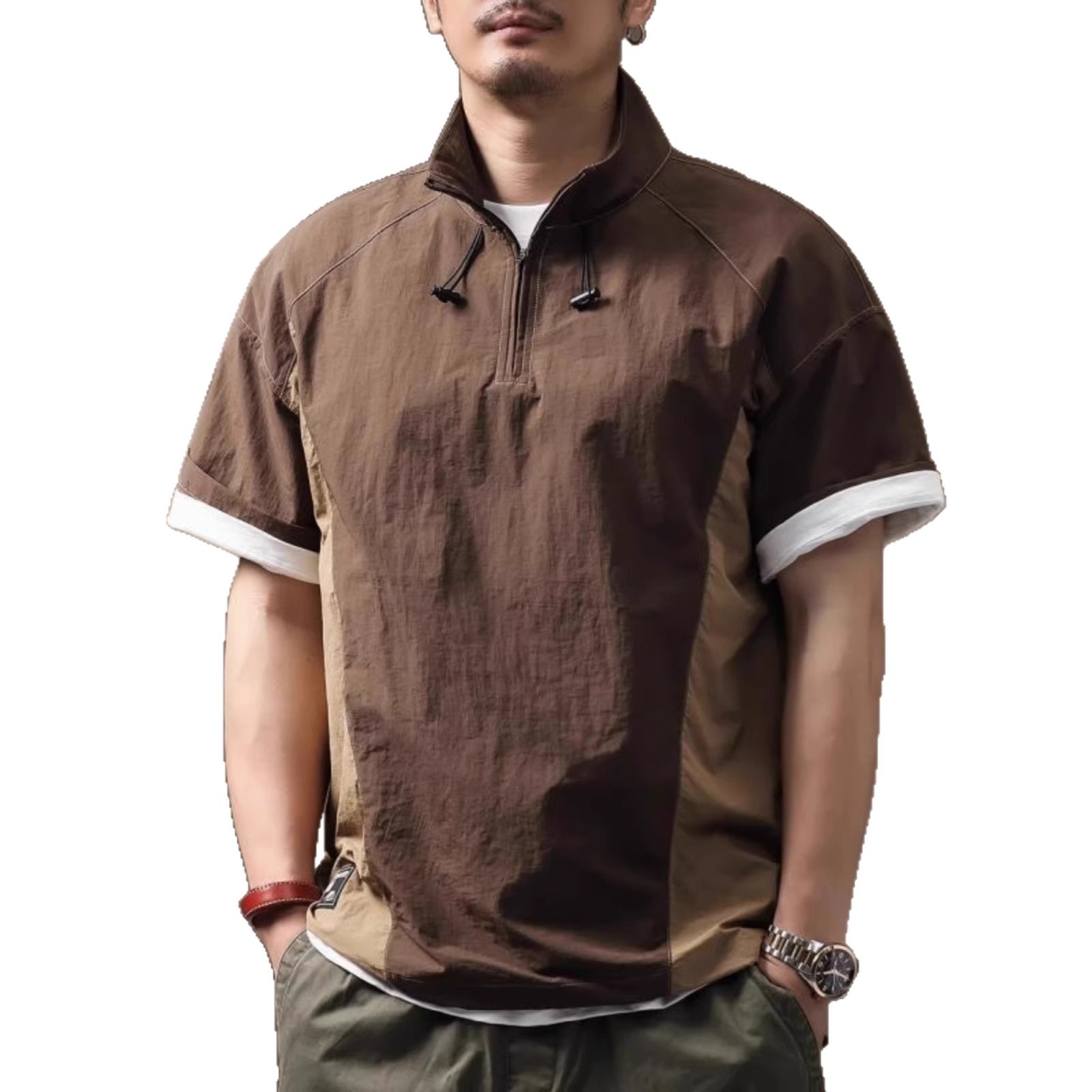 Functional Quick-drying T-shirt Mens Short-sleeve Stand-collar Polo Shirt gallery