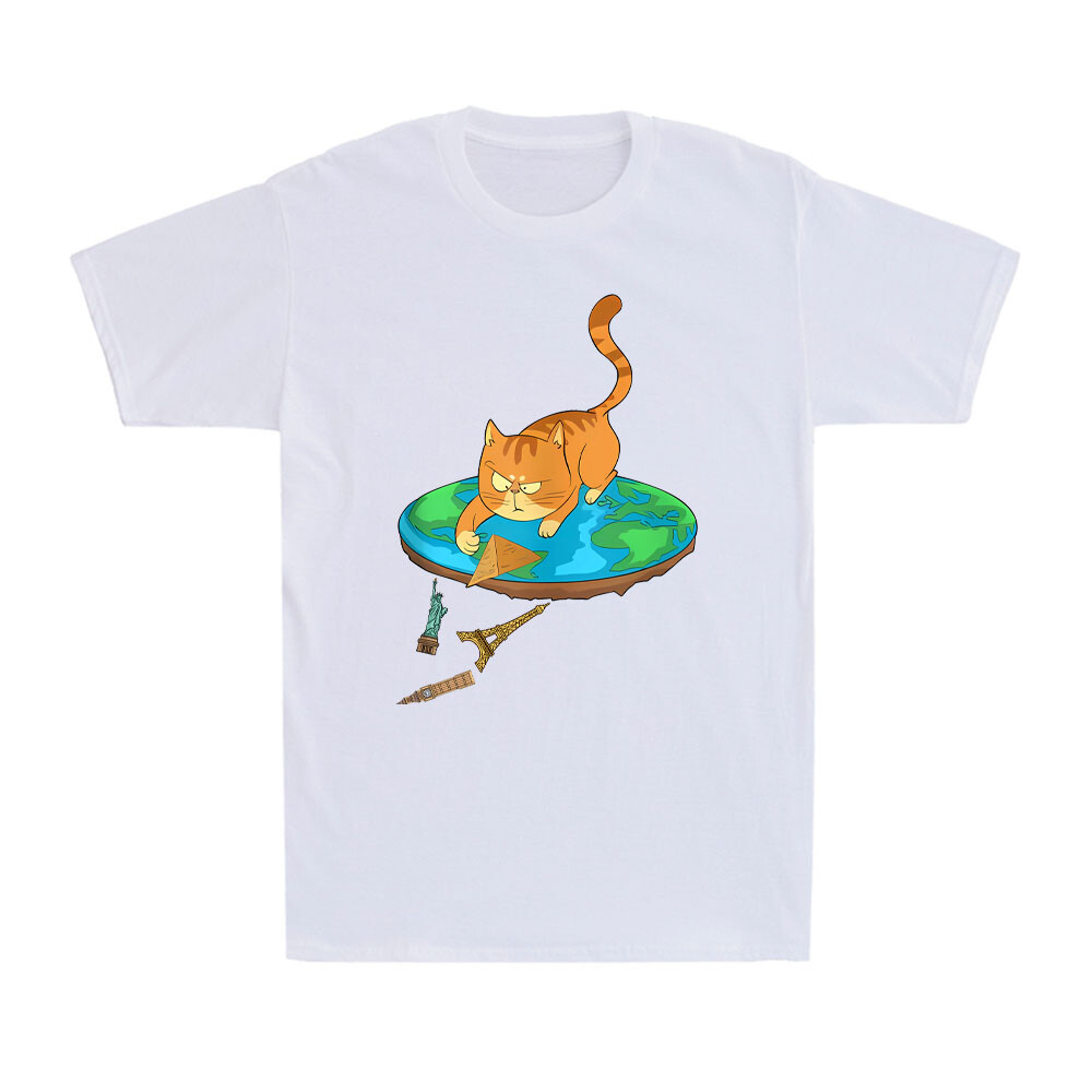 Flat Earth Society Conspiracy Theory Cat Animal Lovers Patriotic Men’s T-Shirt