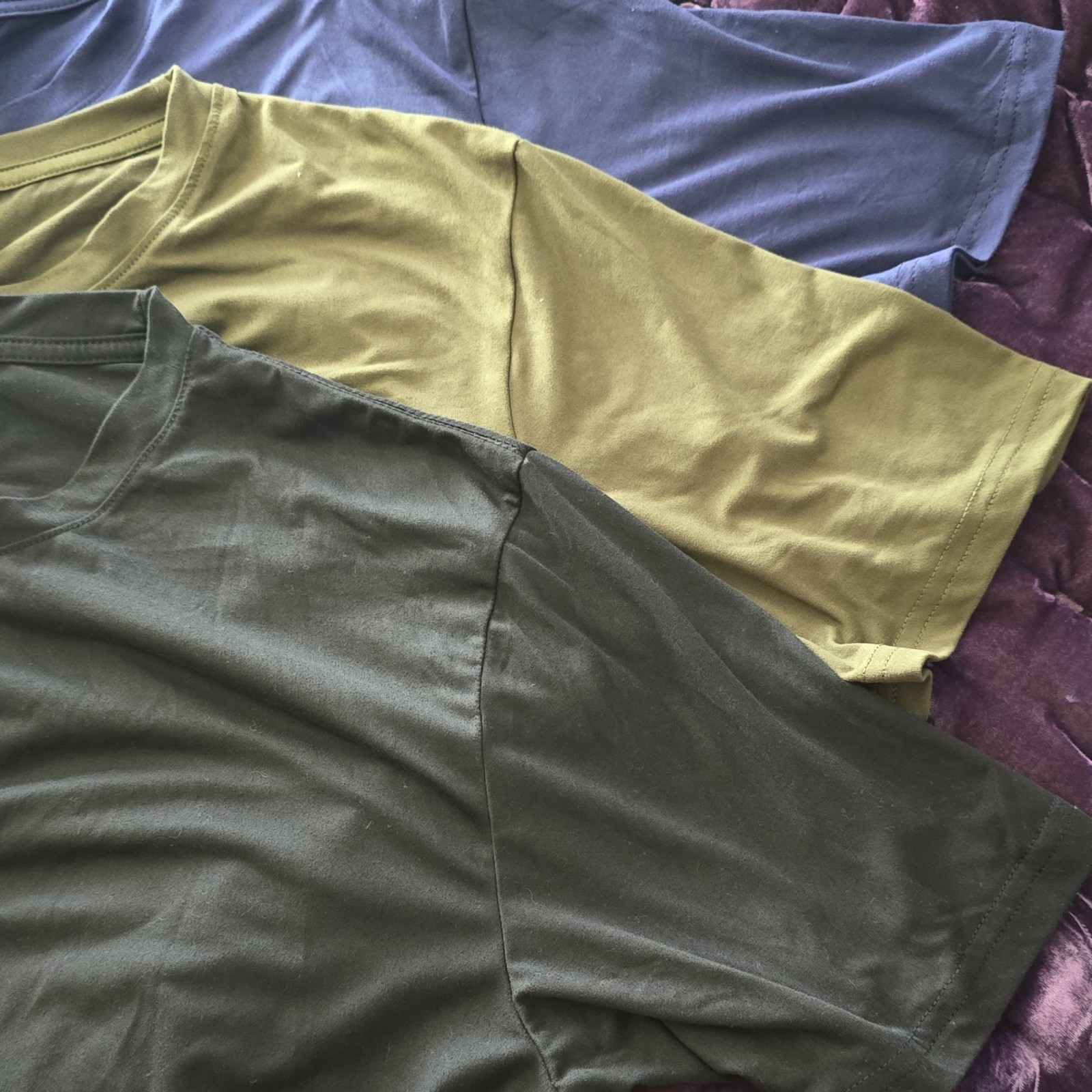 Men's XXL Solid Cotton Crew Neck T-Shirts Black Olive Navy Blue Set of 3 gallery