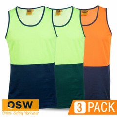 3 x Hi Vis COTTON BACK Micromesh with Moisture-Wicking Work Safety SINGLET SW15