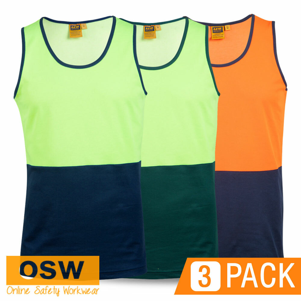 3 x Hi Vis COTTON BACK Micromesh with Moisture-Wicking Work Safety SINGLET SW15