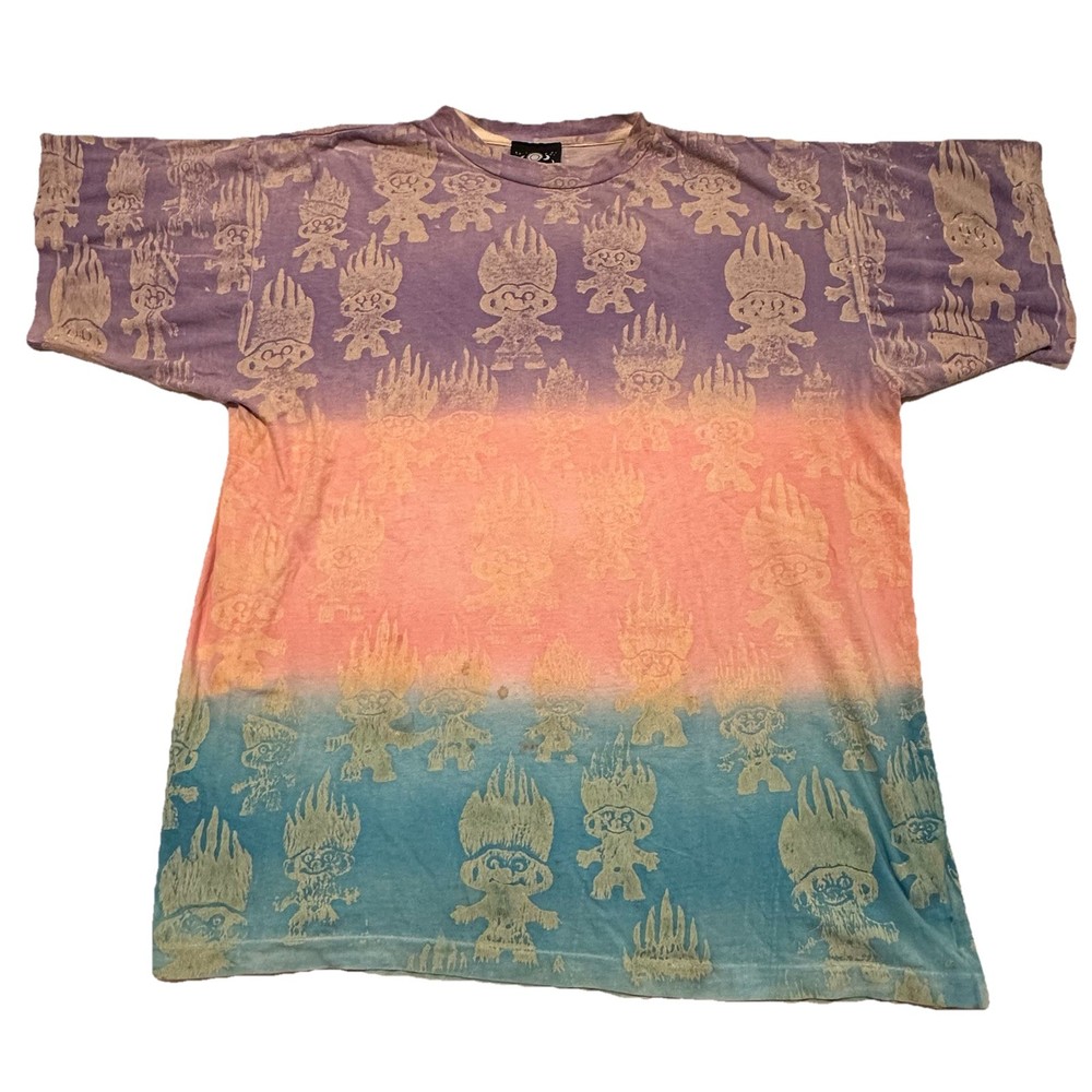 Vtg Trolls Tie Dye AOP Single Stitched T-Shirt Mens 2XL Night Visions Surf FLAWS