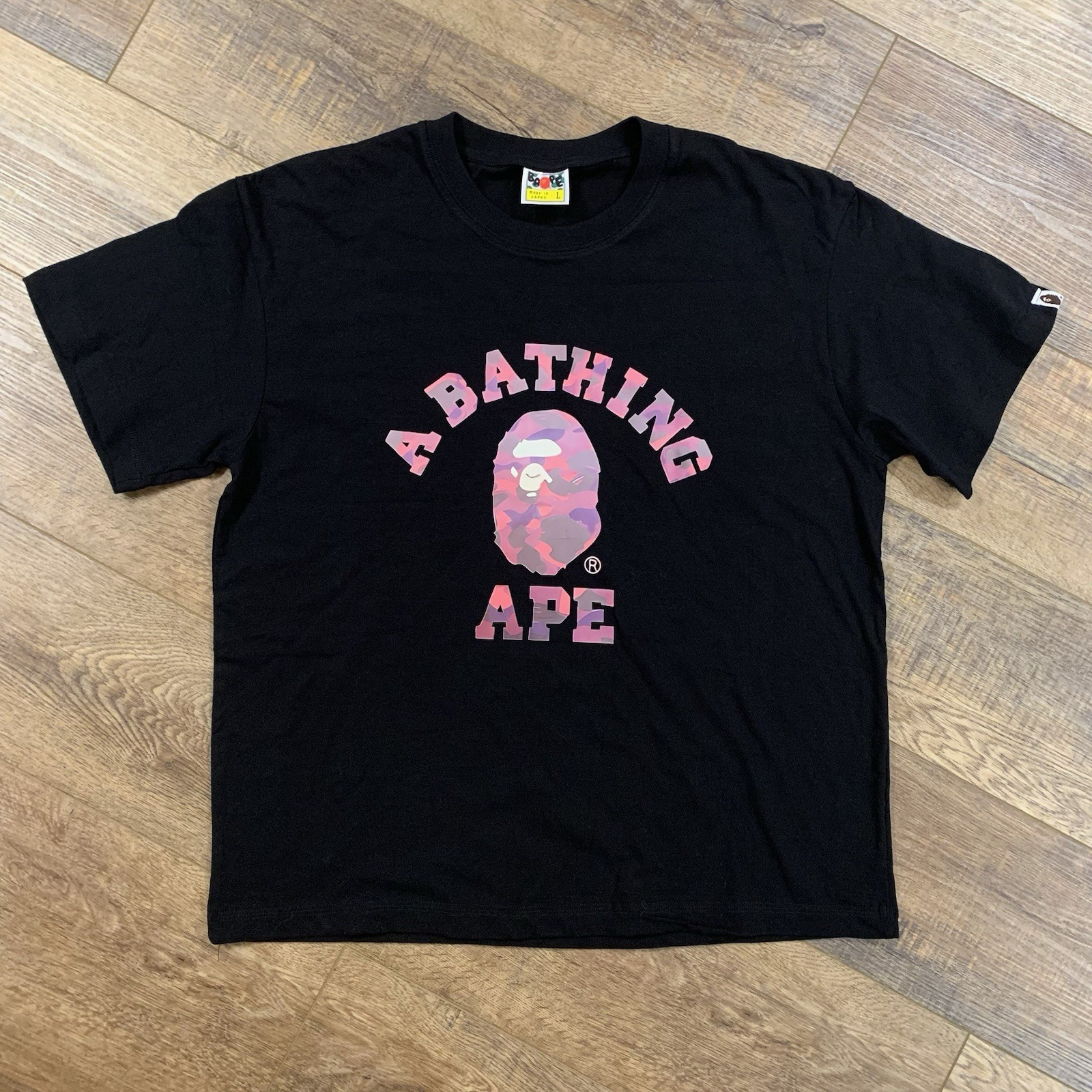 A Bathing Ape BAPE Color Camo College Tee LARGE Pink Green & Purple LOGO T-Shirt