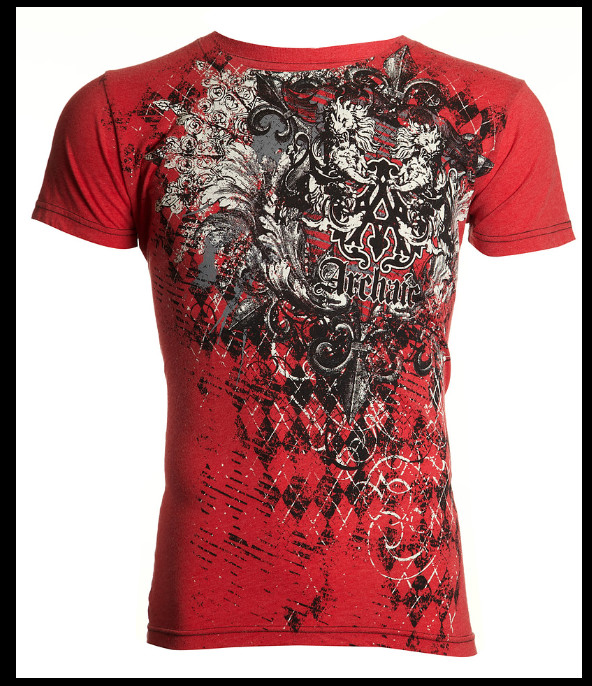 ARCHAIC by AFFLICTION Red QUILTED Short Sleeve Slim Fit Y2K T-shirt NWT gallery