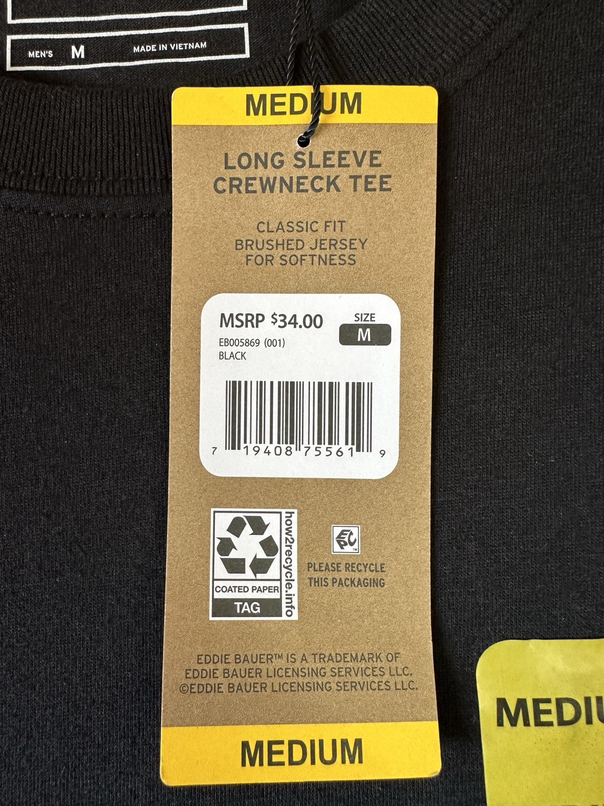 EDDIE BAUER Men's Black Medium Soft Lightweight Long Sleeve Crewneck T-Shirt gallery