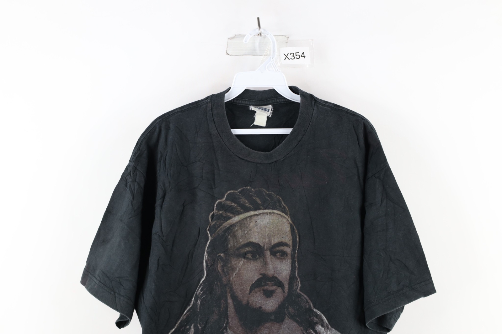 Vintage 90s Mens Large Faded Spell Out Ethiopia Emperor Tewoderos T-Shirt Black gallery