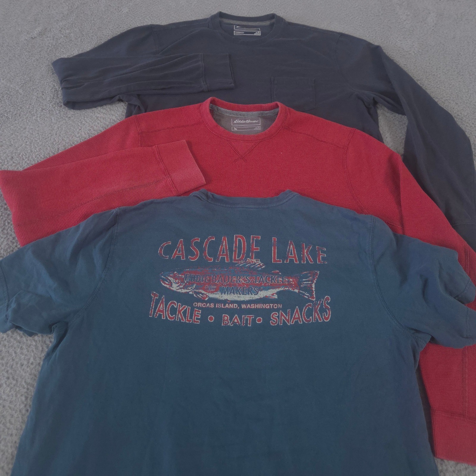 LOT OF 3 Eddie Bauer Shirt Mens L Tall Blue Red LegendWash Thermal Graphic Tee gallery