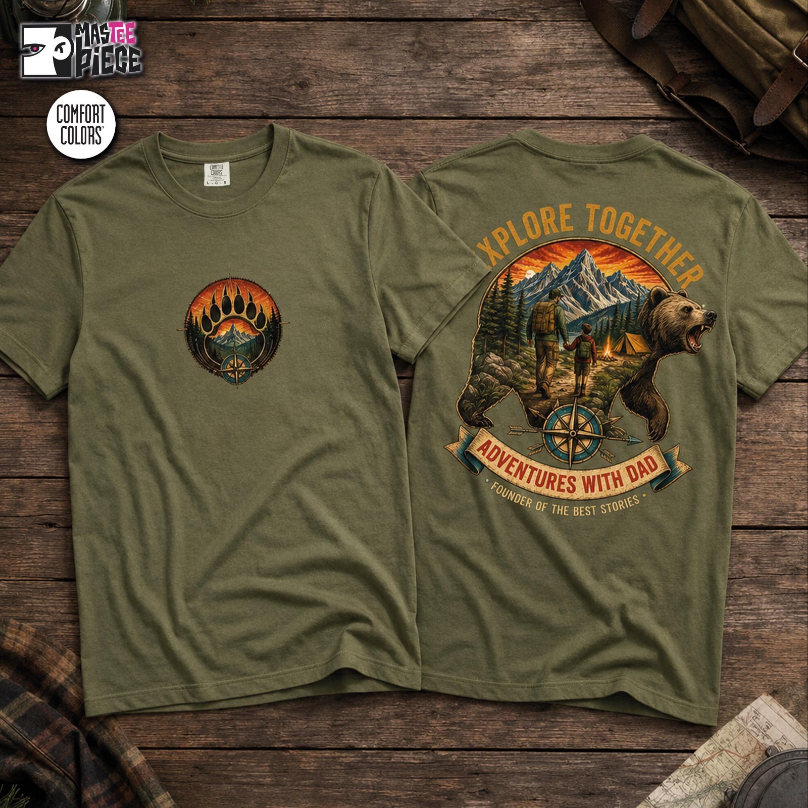 Father Hiking Tee Vintage Bear Camping, Retro Outdoors T-shirt gallery