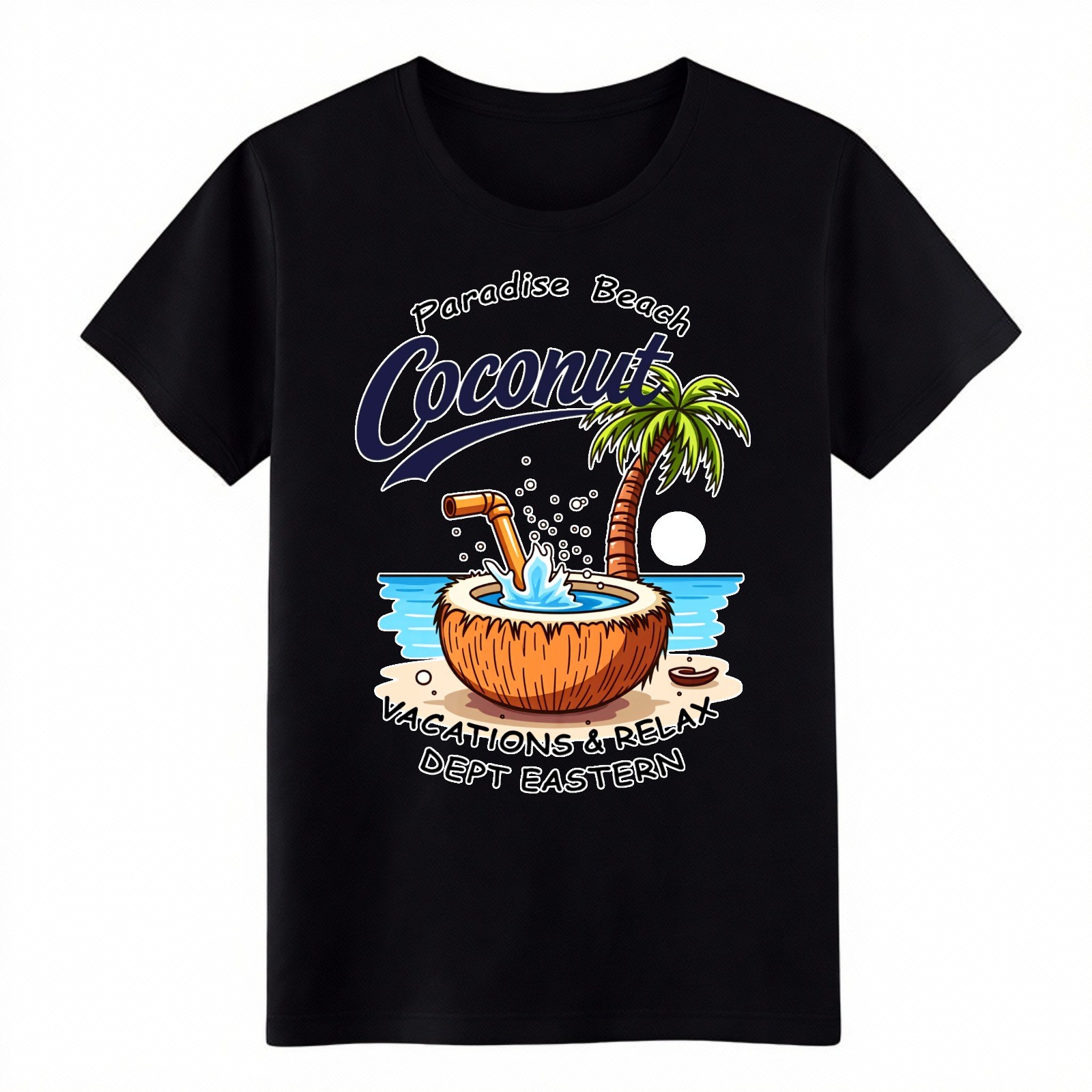 Paradise Beach Coconut Casual T-Shirt, Tropical Summer Vacation Graphic Tee