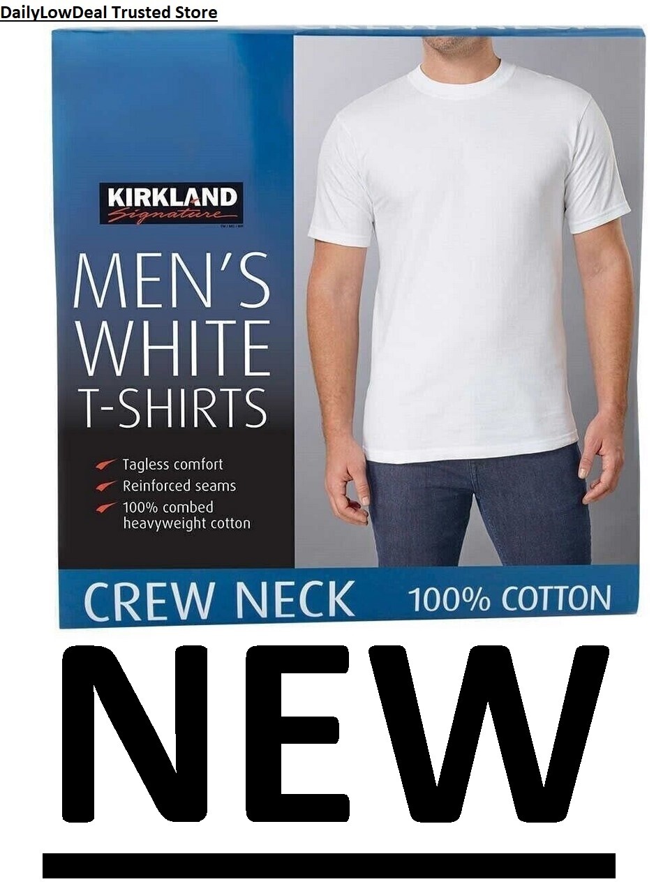 Kirkland Men's White 100% Cotton Crew Neck T-shirt FREE SHIPPING! 2 OR 6 PACK gallery