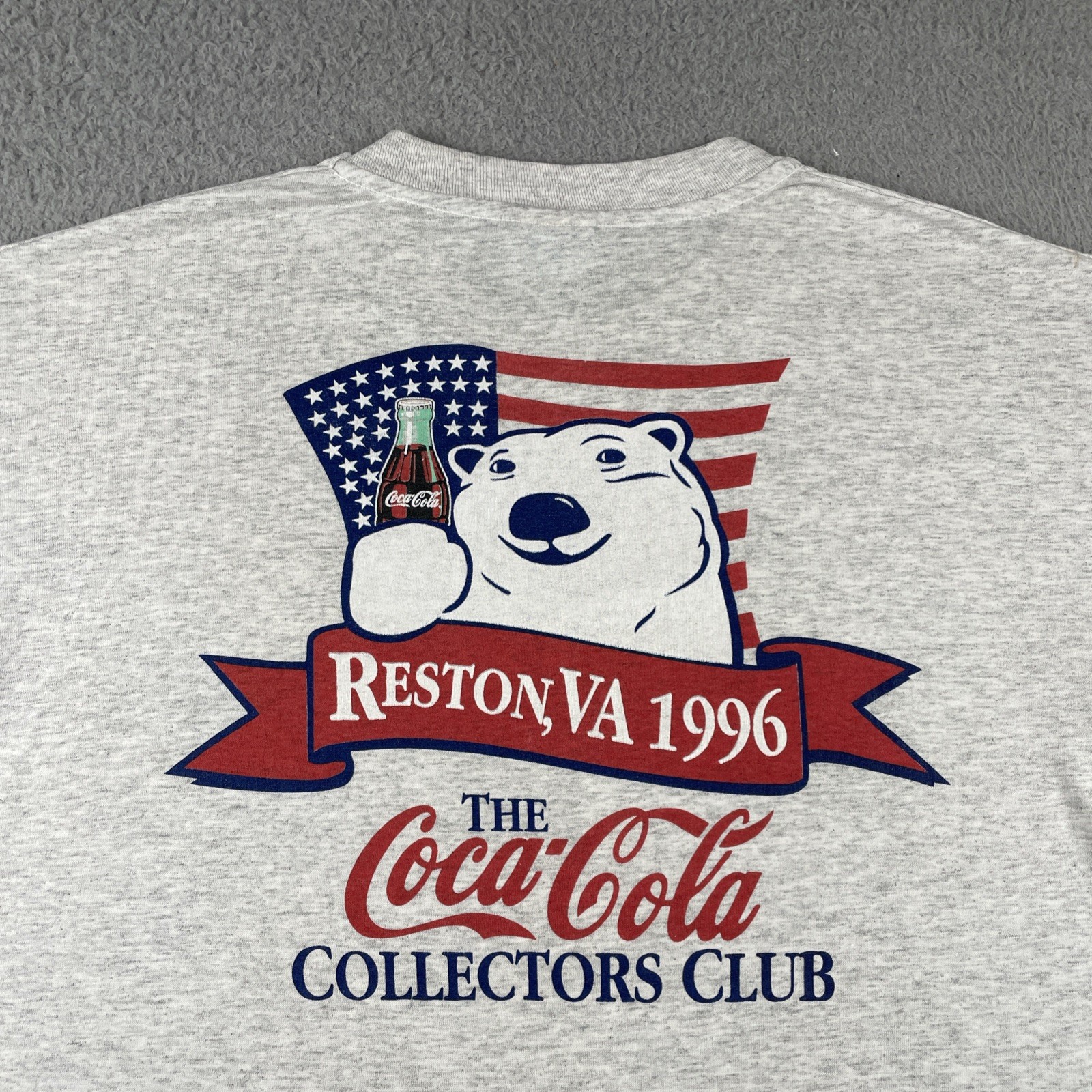 Vtg Hanes L Gray Shirt 90s Reston Virginia Coca Cola Collectors Club Polar Bear gallery
