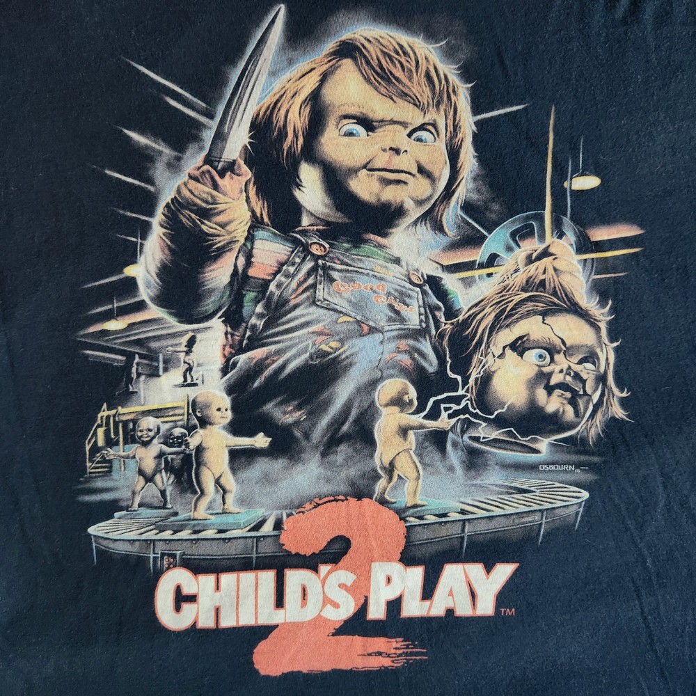 Child’s Play 2 Chucky Killer Horror Movie Fright Rags Black Lrg Graphic T-Shirt