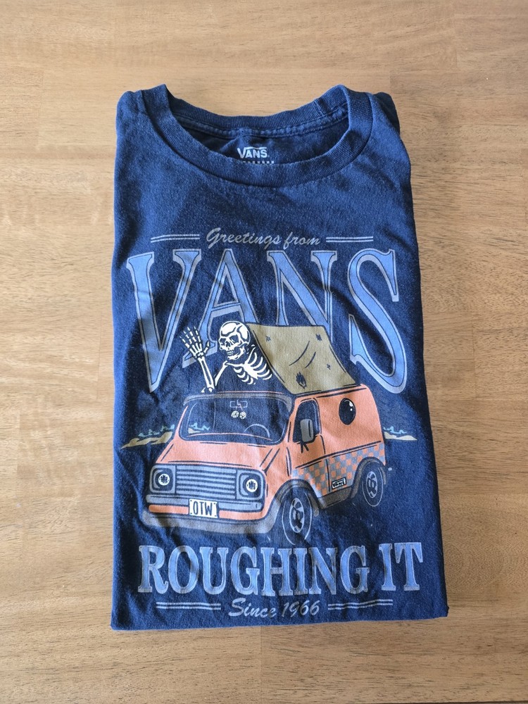 Vans “Roughin It Since 1966” Short Sleeve T-Shirt in Navy Blue Size LARGE