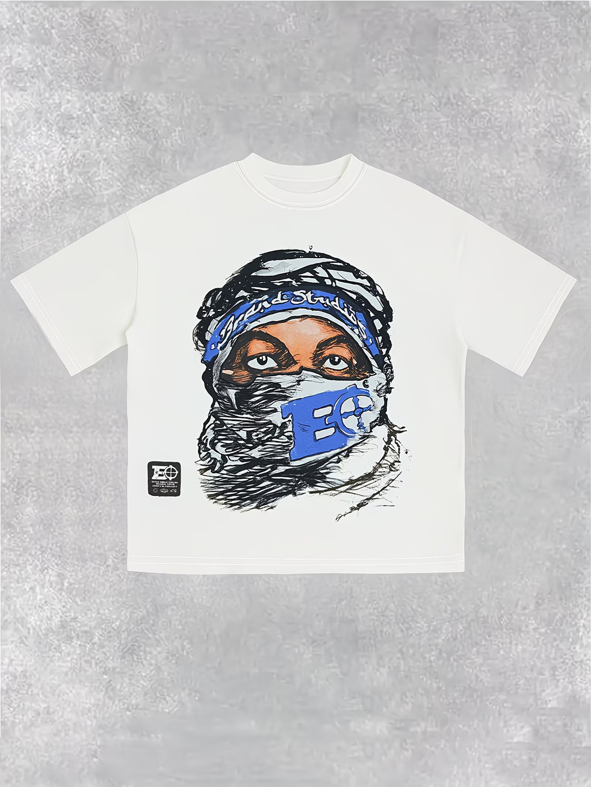 Vintage Masked Figure Letter Print Round Neck Short Sleeve Casual Y2K Street Sty gallery