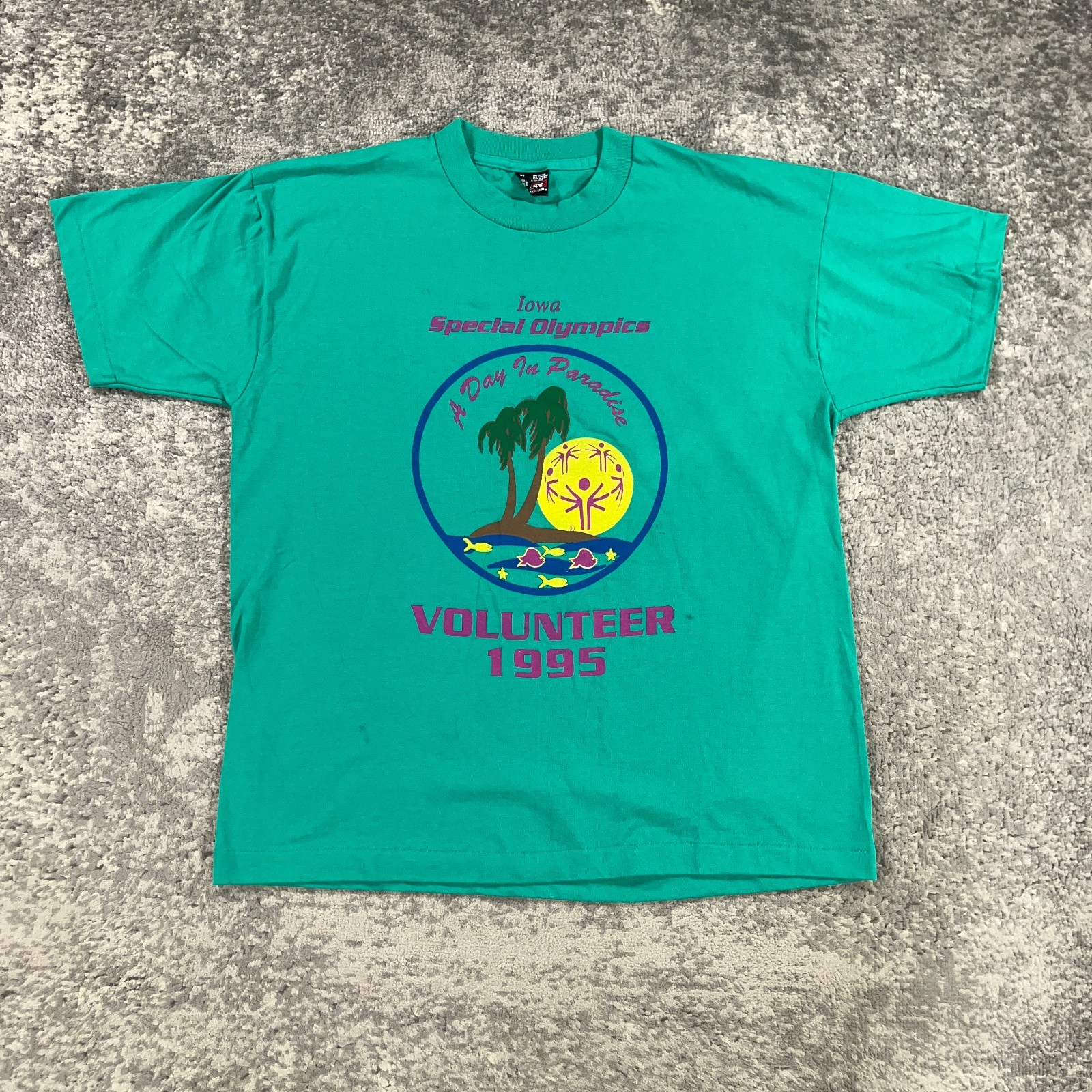 VTG Special Olympics Shirt Mens XL Green Iowa Fish Beach Graphic 90s USA Made gallery