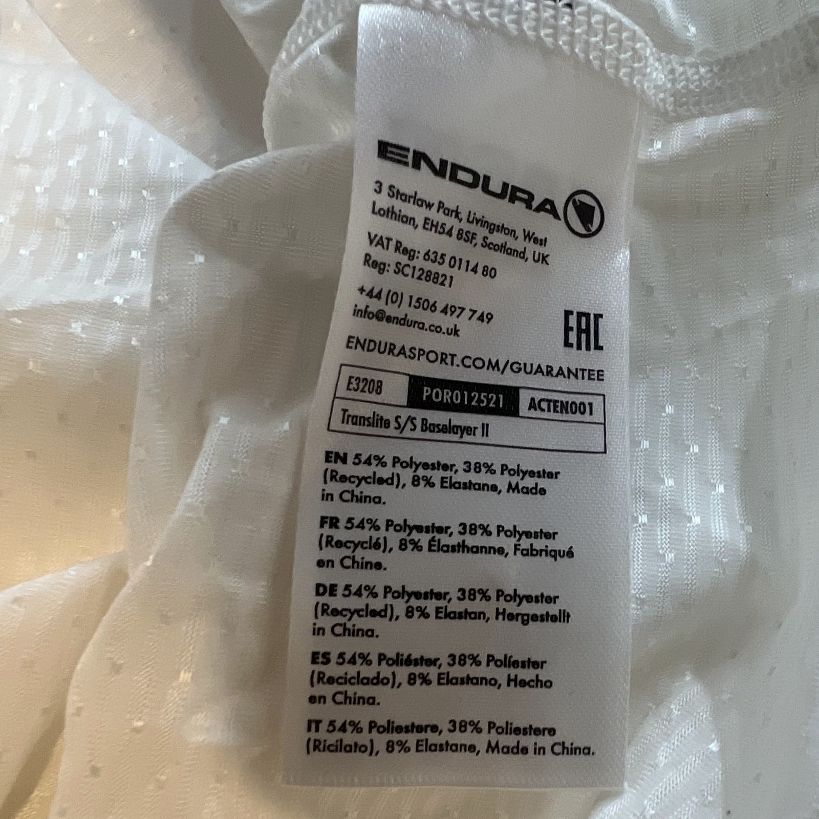 Endura NWT Men’s Size L Baselayer 2 White Cycling Shirt gallery