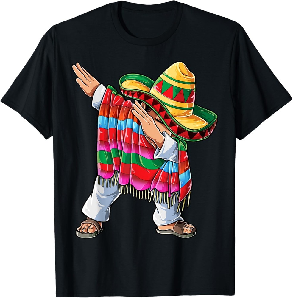 Dabbing Mexican Poncho Cinco de Mayo Men Sombrero Funny Dab T-Shirt