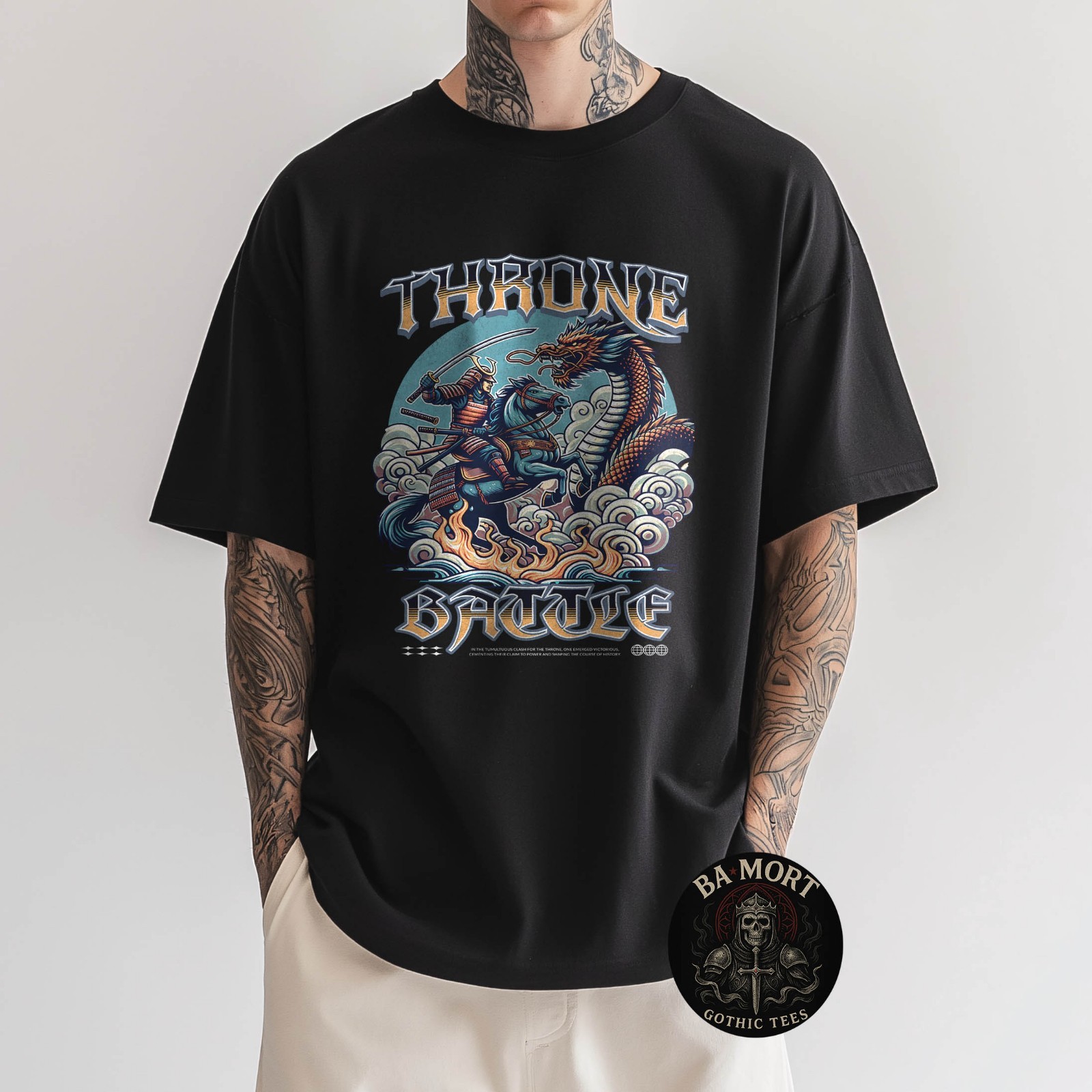 Throne Battle Samurai Dragon Japanese Art T-Shirt gallery