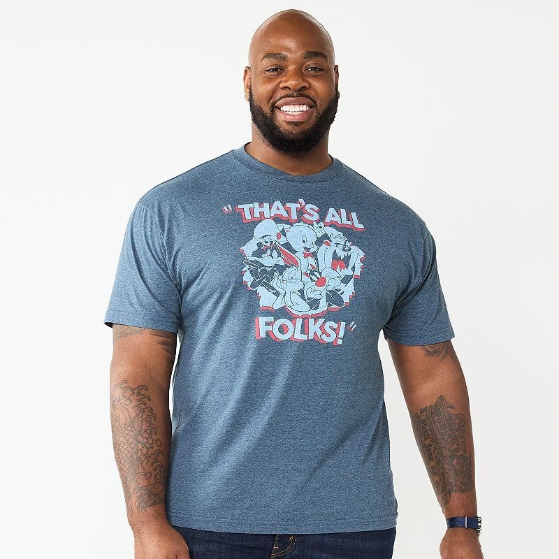 Looney Tunes Men’s Blue Big & Tall “That’s All Folks!” Graphic Tee LT, 2XLT 3XLT