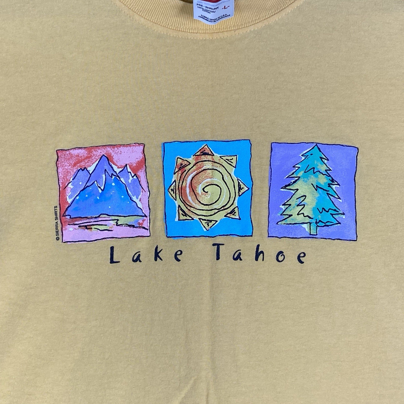 Vintage Lake Tahoe T Shirt Adult Large L Yellow Nature Mountain Logo Cotton Mens gallery