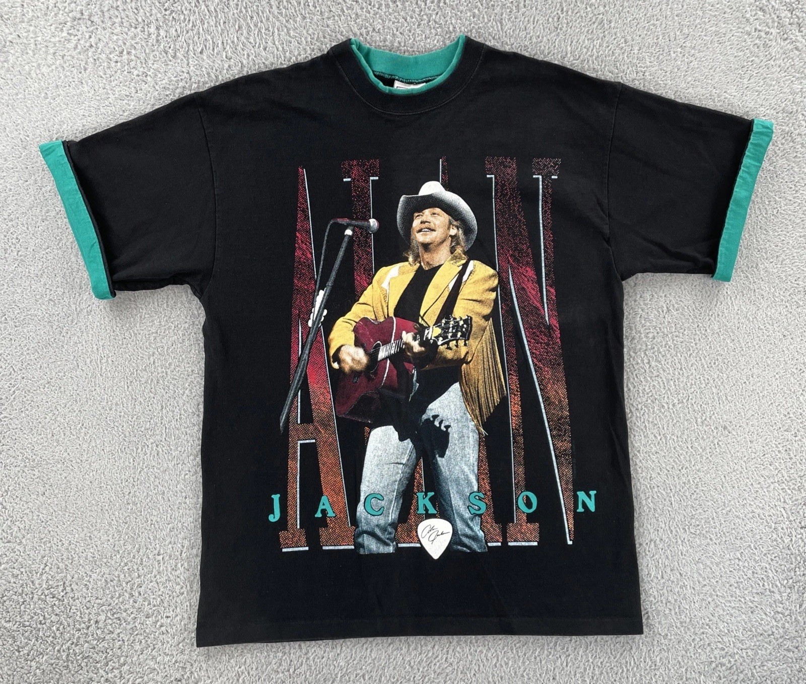 Vtg Premier Sportswear Mens L Black Shirt USA Made ALAN JACKSON On Tour Country gallery