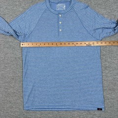 Faherty Shirt Mens Medium Blue Striped Cloud Cotton Henley Long Sleeve Preppy