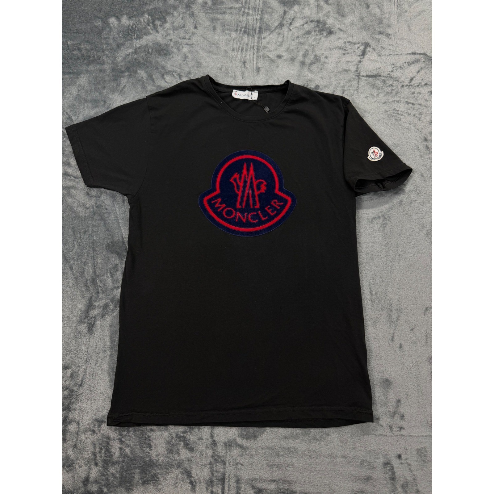 Moncler Mens Large Logo Patch T-Shirt Black Short Sleeve Crewneck Tee Size S gallery